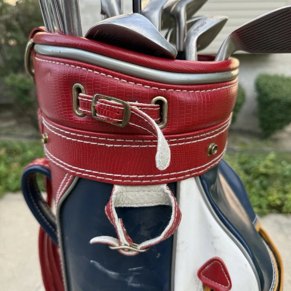 Vintage Dunlop 3-way Golf Bag 16 Golf Club Red White blue multiple storage areas